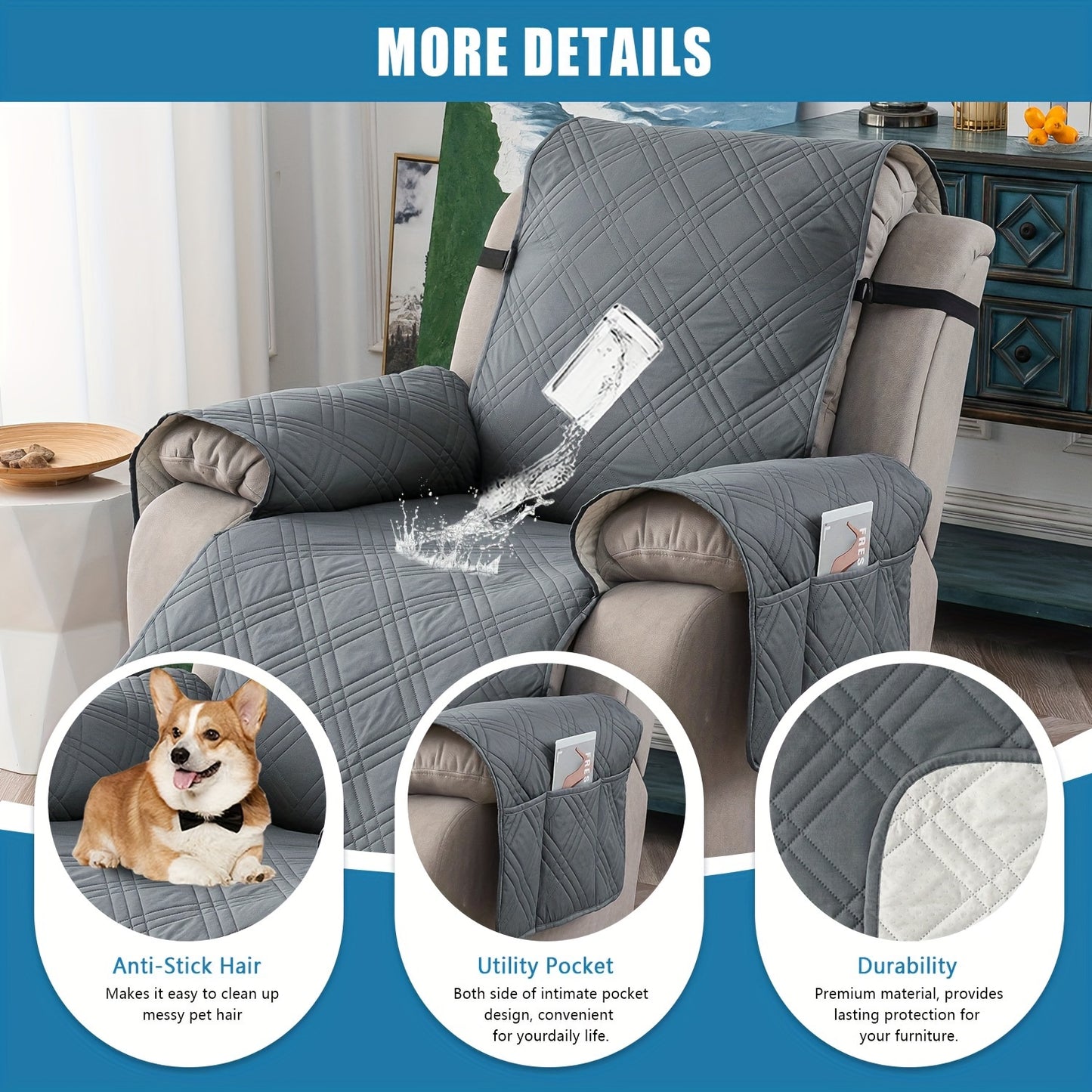 1Pc 100% Waterproof Recliner Chair Cover, Non Slip, Wear-resistant For Recliner Chair With Pocket, Washable/Winter Insulation/Furniture Protector For Pets (Christmas Decorations), Easy To Install & Easy Care For Dining Room O