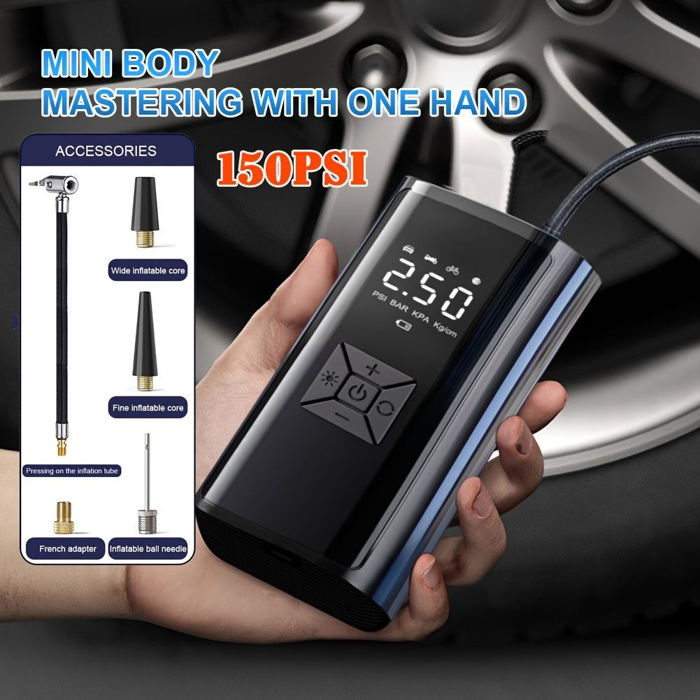 High-Power Portable Car Tire Inflator With Auto-Stop & LED Light