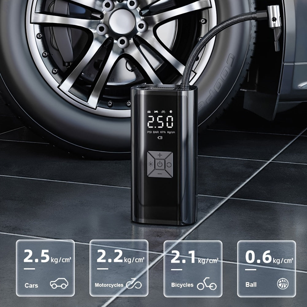 High-Power Portable Car Tire Inflator With Auto-Stop & LED Light