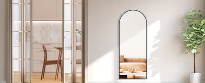 Arched Full Length Mirror, Full Body Mirror With Stand, Hanging Or Leaning For Wall, Aluminum Alloy Thin Frame Floor Standing For Hotels And Bathrooms