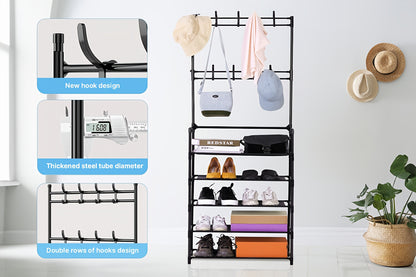 Entryway Coat and Shoe Rack Organizer for Clothes, Hats, Bags, Umbrellas - Plastic Back Material