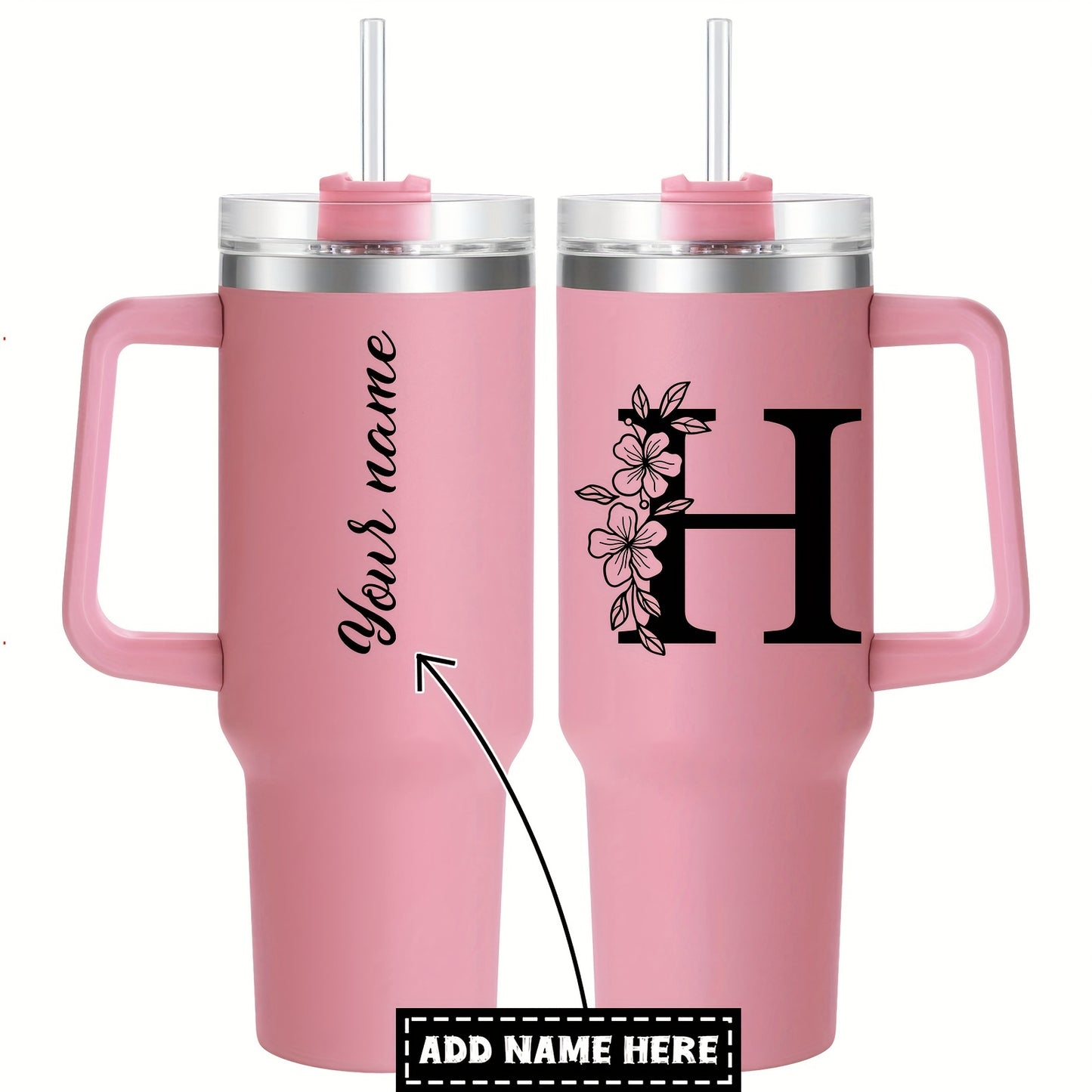 Personalized  Tumbler Mug with Lid - Custom Name Large Travel Cup for Women, Moms, Sisters, Teachers & Coworkers - Ideal Monogrammed Gift for Weddings, Birthdays, Graduation & Christmas (A-Z)