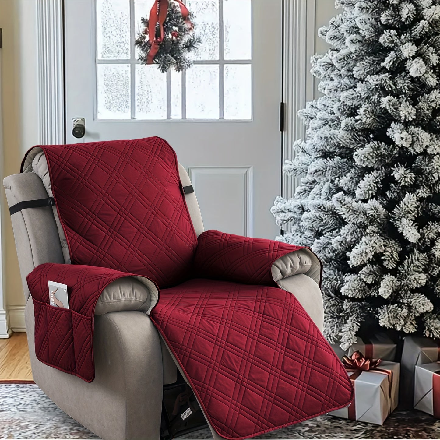 1Pc 100% Waterproof Recliner Chair Cover, Non Slip, Wear-resistant For Recliner Chair With Pocket, Washable/Winter Insulation/Furniture Protector For Pets (Christmas Decorations), Easy To Install & Easy Care For Dining Room O