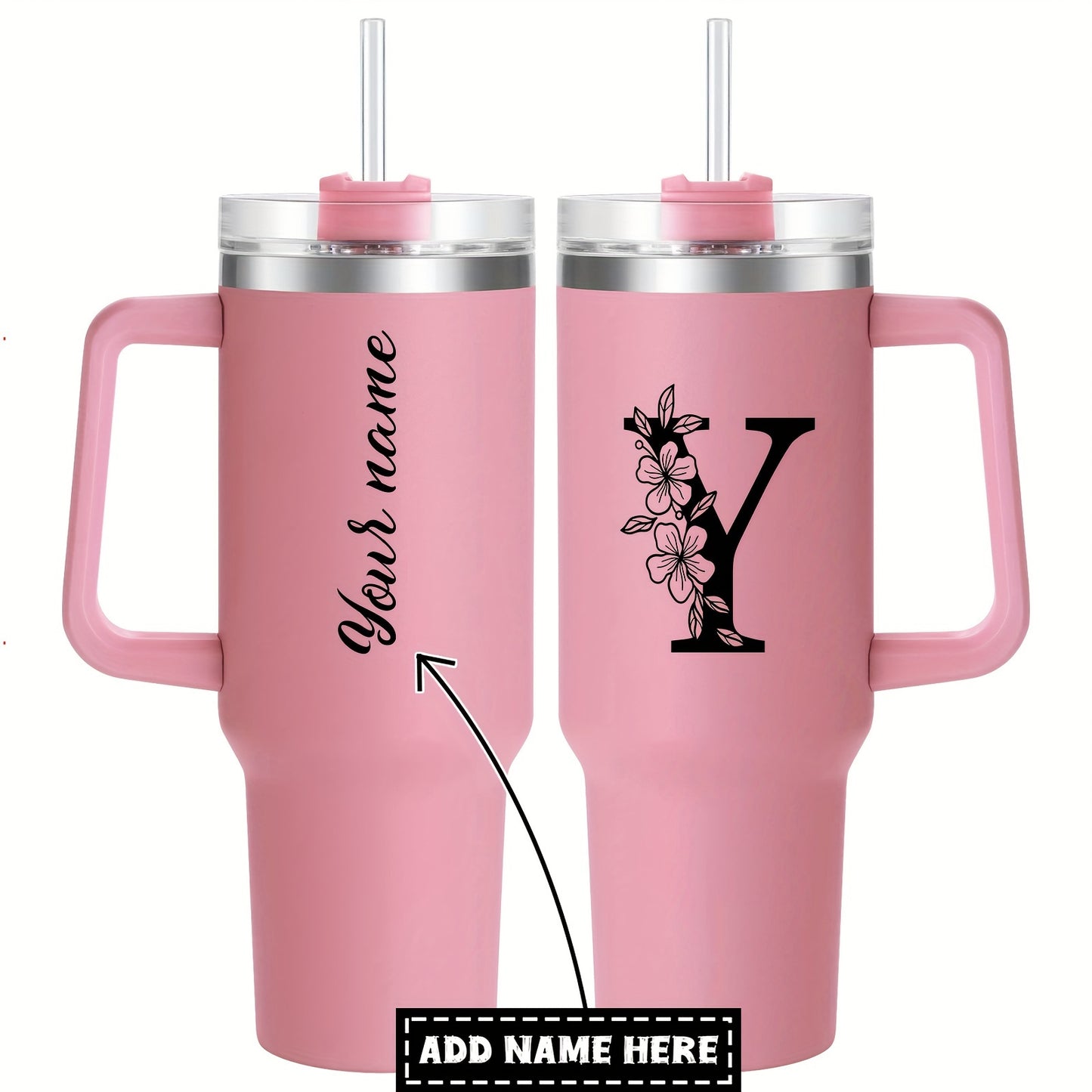 Personalized  Tumbler Mug with Lid - Custom Name Large Travel Cup for Women, Moms, Sisters, Teachers & Coworkers - Ideal Monogrammed Gift for Weddings, Birthdays, Graduation & Christmas (A-Z)