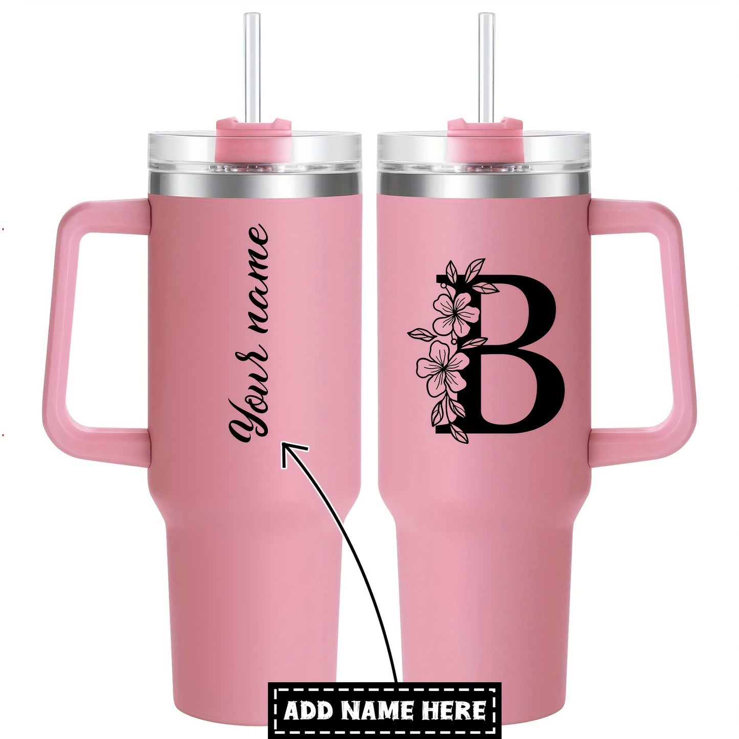 Personalized  Tumbler Mug with Lid - Custom Name Large Travel Cup for Women, Moms, Sisters, Teachers & Coworkers - Ideal Monogrammed Gift for Weddings, Birthdays, Graduation & Christmas (A-Z)