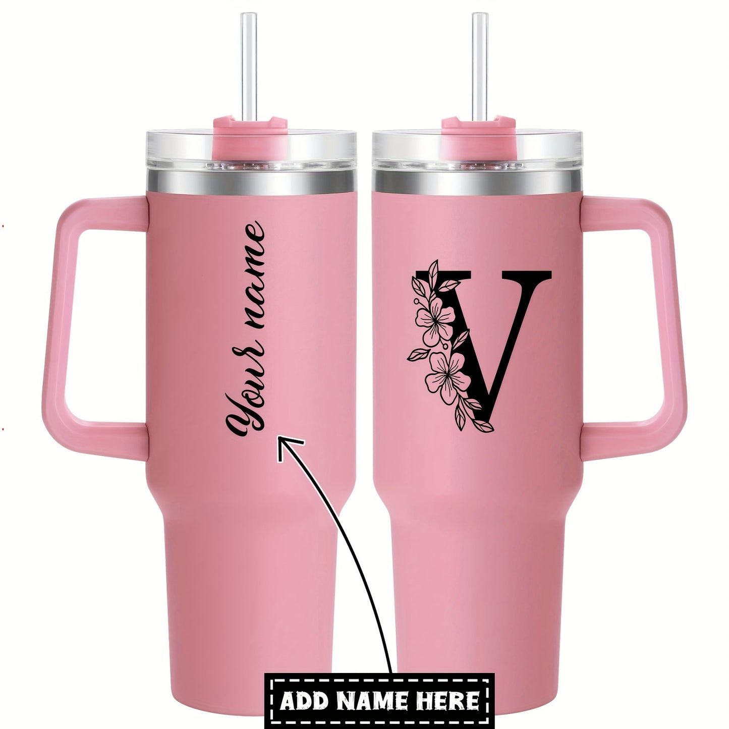 Personalized  Tumbler Mug with Lid - Custom Name Large Travel Cup for Women, Moms, Sisters, Teachers & Coworkers - Ideal Monogrammed Gift for Weddings, Birthdays, Graduation & Christmas (A-Z)