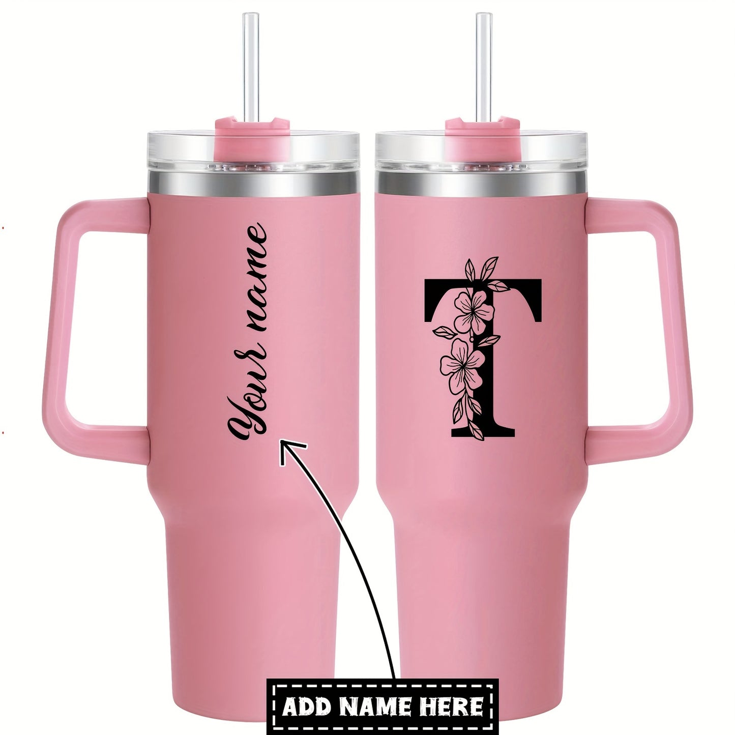 Personalized  Tumbler Mug with Lid - Custom Name Large Travel Cup for Women, Moms, Sisters, Teachers & Coworkers - Ideal Monogrammed Gift for Weddings, Birthdays, Graduation & Christmas (A-Z)