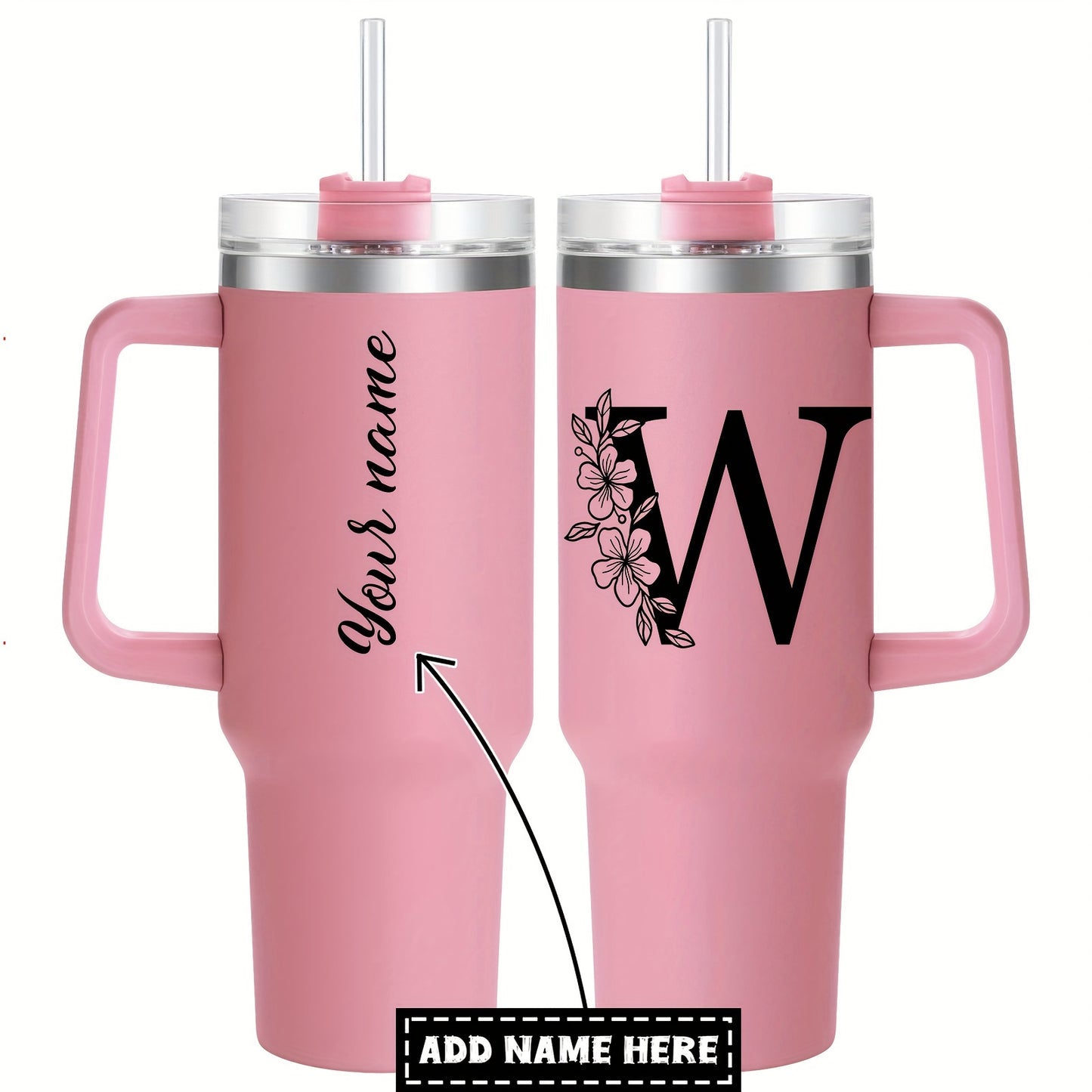 Personalized  Tumbler Mug with Lid - Custom Name Large Travel Cup for Women, Moms, Sisters, Teachers & Coworkers - Ideal Monogrammed Gift for Weddings, Birthdays, Graduation & Christmas (A-Z)