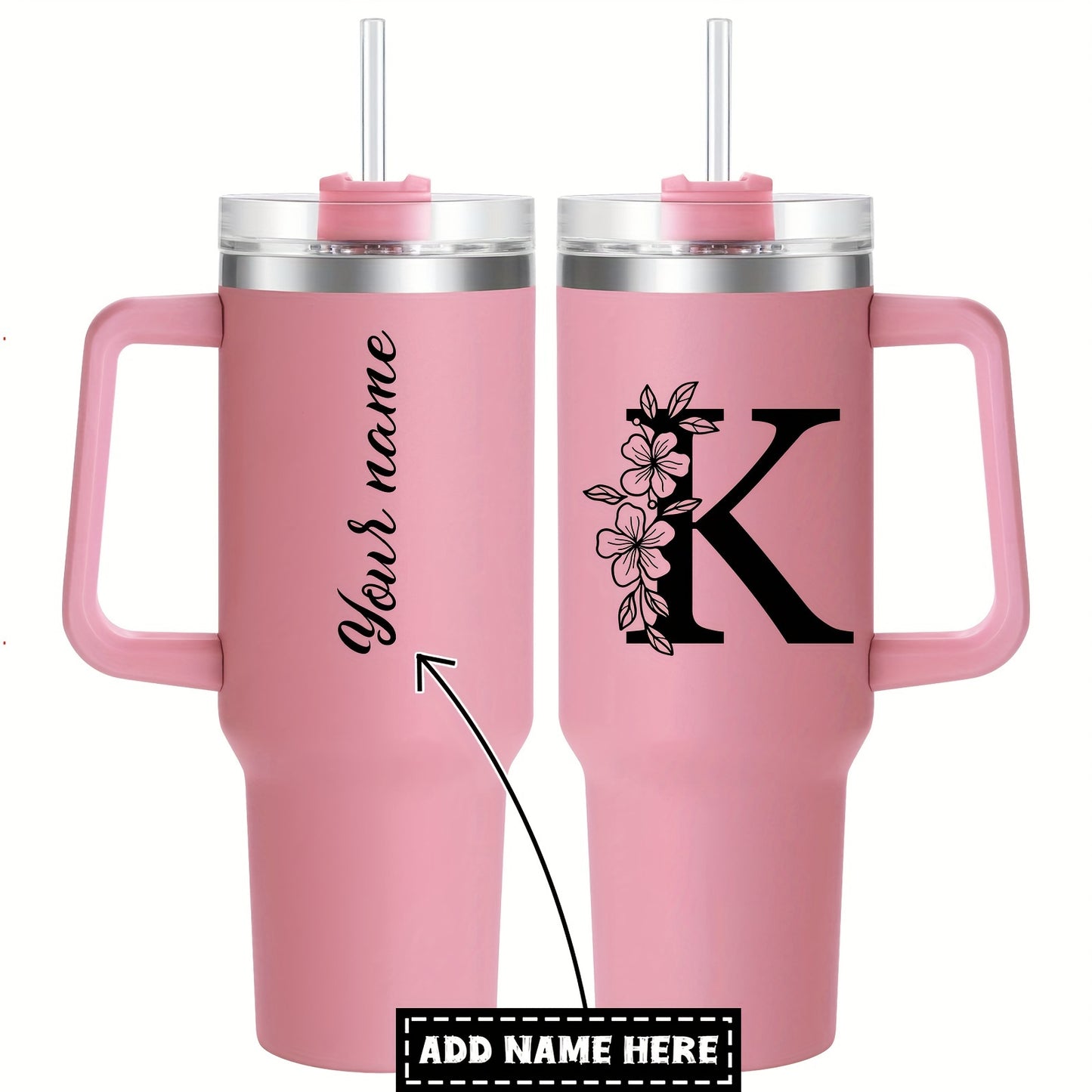 Personalized  Tumbler Mug with Lid - Custom Name Large Travel Cup for Women, Moms, Sisters, Teachers & Coworkers - Ideal Monogrammed Gift for Weddings, Birthdays, Graduation & Christmas (A-Z)