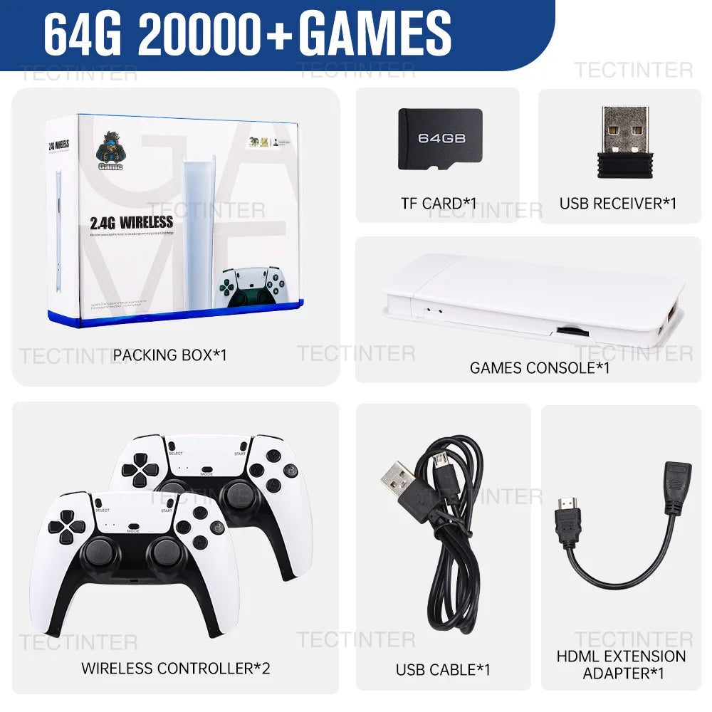 4K Game Stick Retro Video Game Console Built-in 20000 Games Wireless Gamepads Video Game Controller Support 2 Player