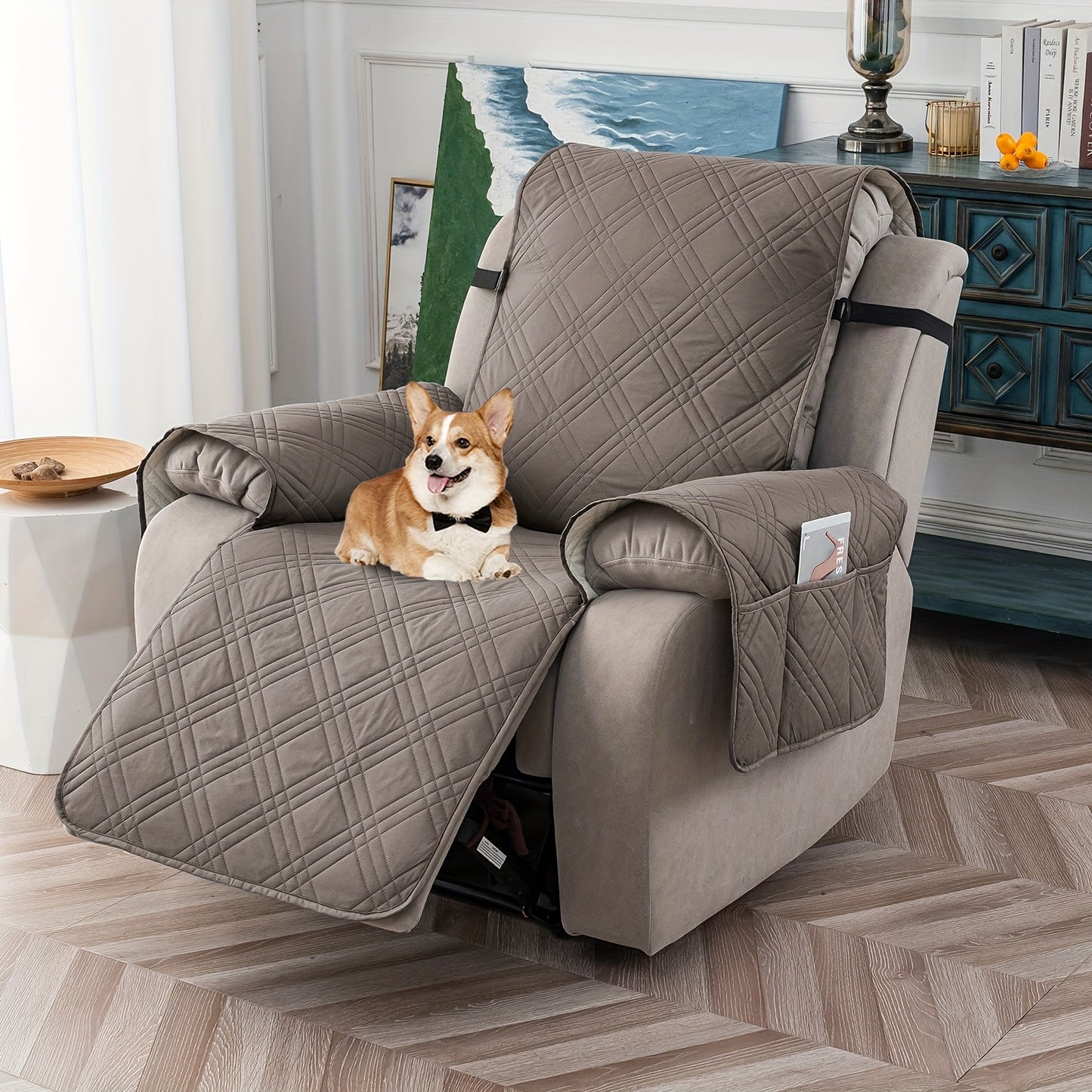 1Pc 100% Waterproof Recliner Chair Cover, Non Slip, Wear-resistant For Recliner Chair With Pocket, Washable/Winter Insulation/Furniture Protector For Pets (Christmas Decorations), Easy To Install & Easy Care For Dining Room O