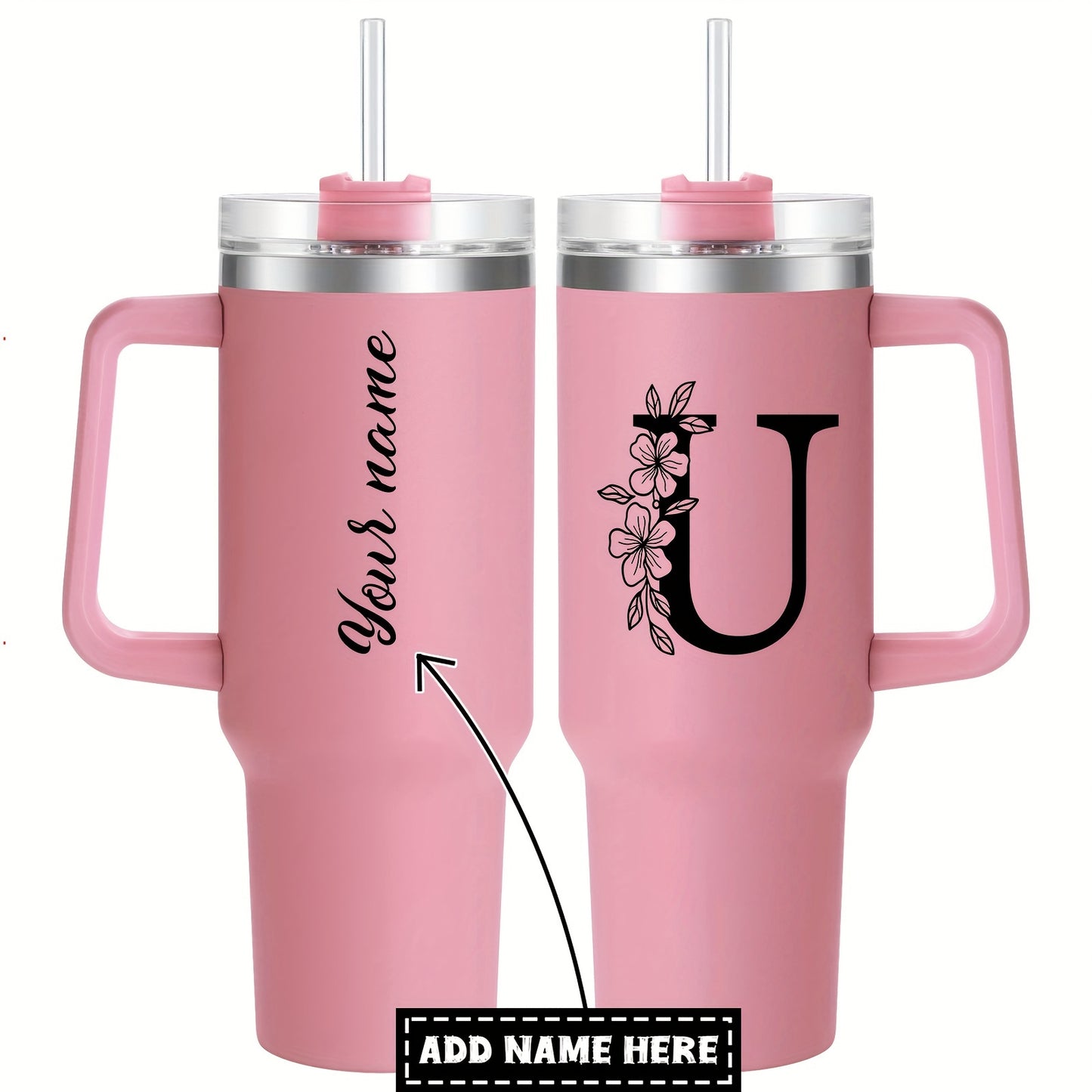 Personalized  Tumbler Mug with Lid - Custom Name Large Travel Cup for Women, Moms, Sisters, Teachers & Coworkers - Ideal Monogrammed Gift for Weddings, Birthdays, Graduation & Christmas (A-Z)