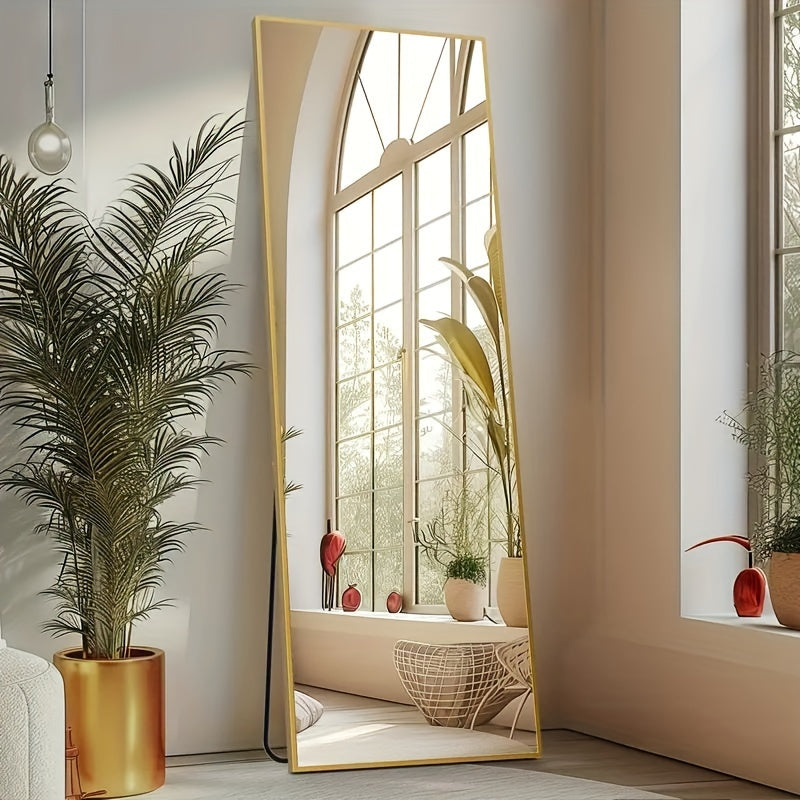 Arched Full Length Mirror, Full Body Mirror With Stand, Hanging Or Leaning For Wall, Aluminum Alloy Thin Frame Floor Standing For Hotels And Bathrooms