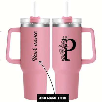 Personalized  Tumbler Mug with Lid - Custom Name Large Travel Cup for Women, Moms, Sisters, Teachers & Coworkers - Ideal Monogrammed Gift for Weddings, Birthdays, Graduation & Christmas (A-Z)