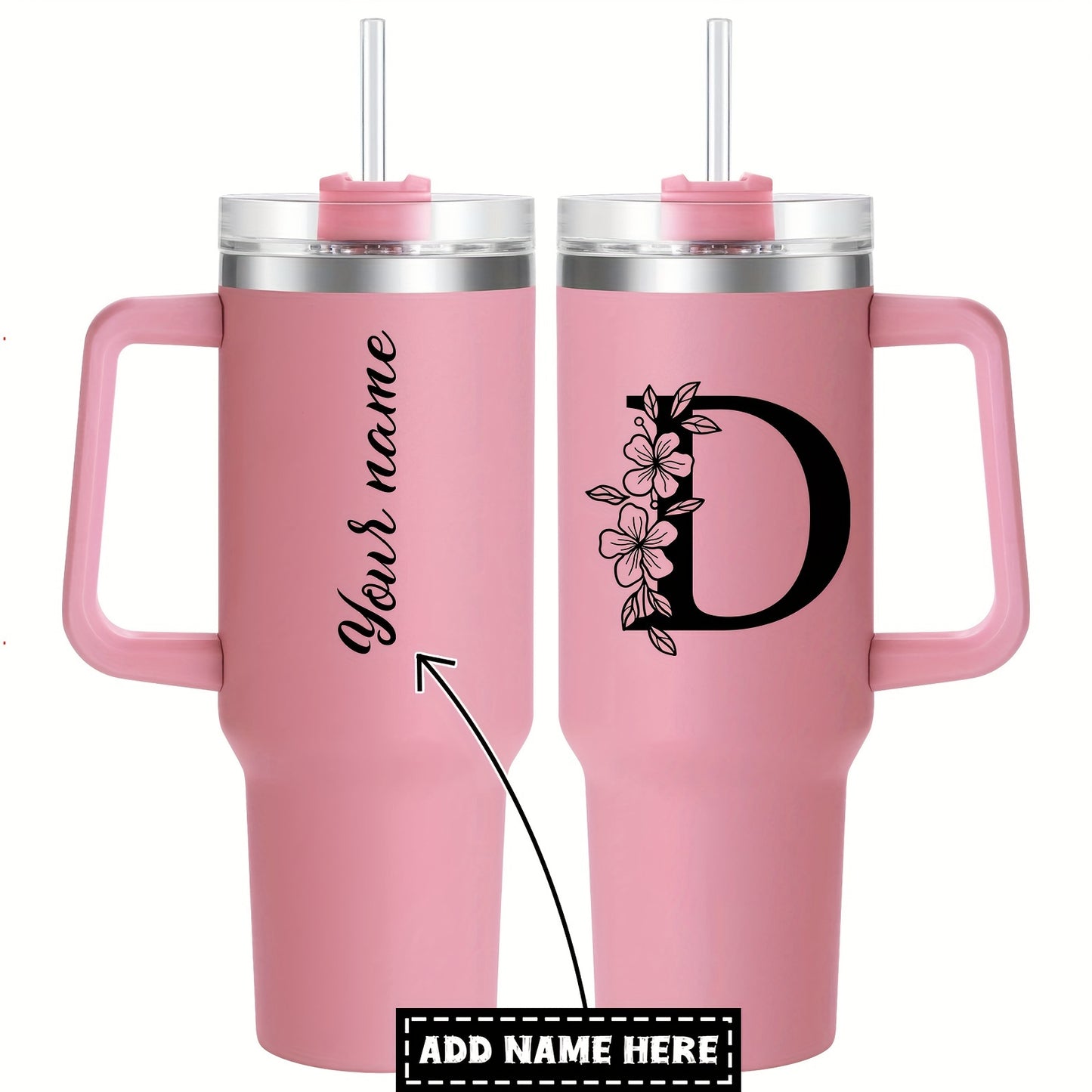 Personalized  Tumbler Mug with Lid - Custom Name Large Travel Cup for Women, Moms, Sisters, Teachers & Coworkers - Ideal Monogrammed Gift for Weddings, Birthdays, Graduation & Christmas (A-Z)